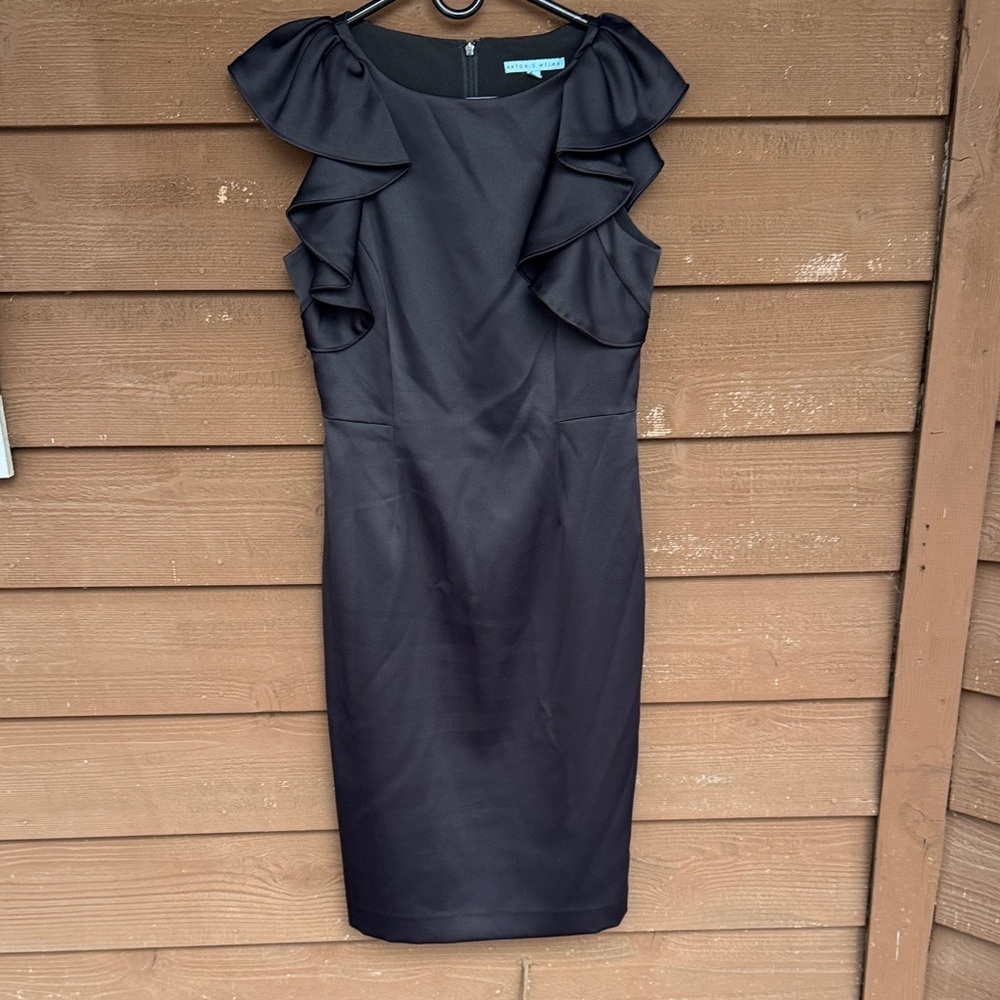 ANTONIO MELANI Black Satin Ruffle Midi Dress size 6